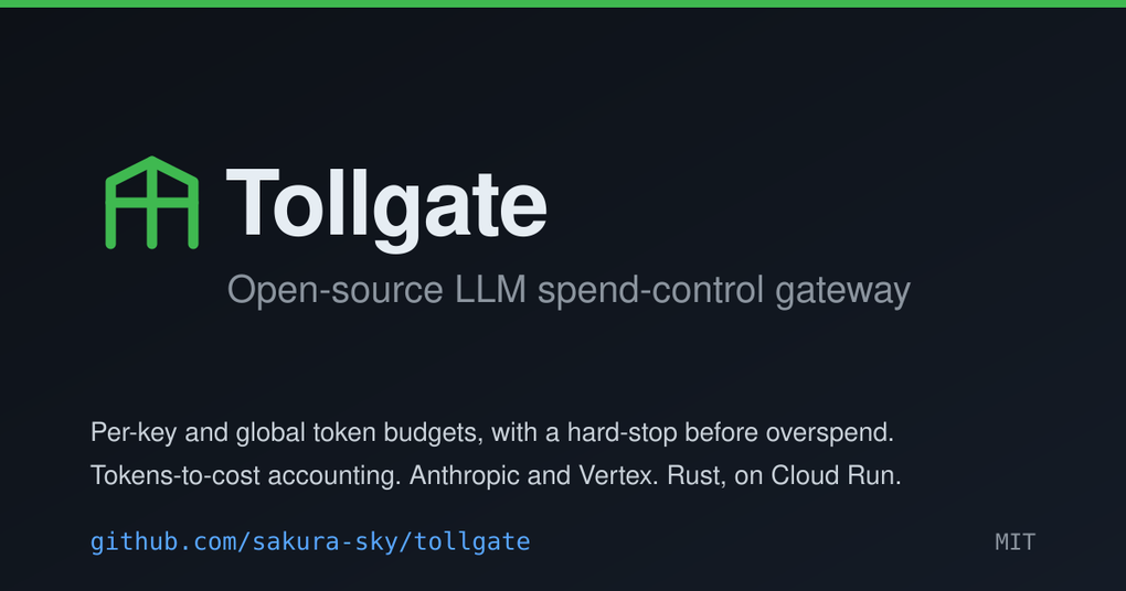 Tollgate: Open-Source Hard Limits for LLM Spend — hero image